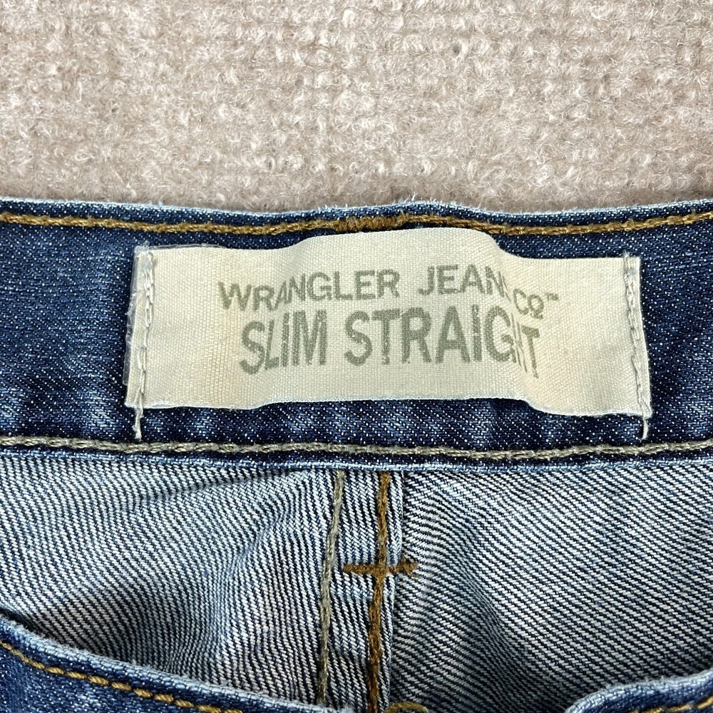 Wrangler Slim Straight Jeans Mens 33x29 Blue Whiskered Denim Medium Wash Western - Picture 6 of 12